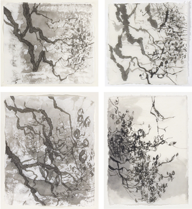 Ohne Titel, Tusche auf Chinapapier, 38 x 34 cm, 27 x 26 cm, 30 x 37 cm, 2108, 30 x 22 cm, 2018