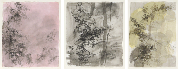 Ohne Titel,  Tusche auf Chinapapier, 43 x 37, 42 x 36, 37 x 26 cm, 2019