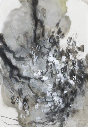 Ohne Titel,  Tusche auf Chinapapier auf Leinwand, 33 x 24 cm, 2020